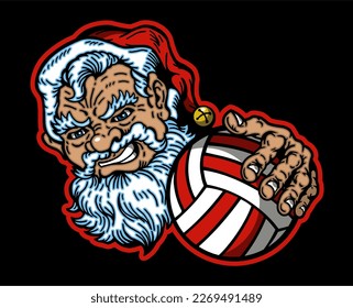 santa claus mascot holding volleyball for school, college or league sports