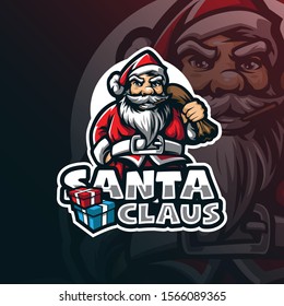 santa claus mascot logo design vector with modern illustration concept style for badge, emblem and tshirt printing. smart santa illustration.