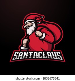 Santa Claus mascot logo design vector with modern illustration concept style for badge, emblem and t shirt printing. Santa Claus holding a gift 
