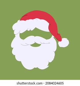 Santa Claus mask with beard vector cartoon illustration isolated on a green background.