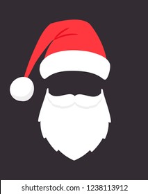 Santa claus mask. Christmas santaclaus party fashion photo face with beard, mustache and hat, holiday sinterklaas head template isolated on black background