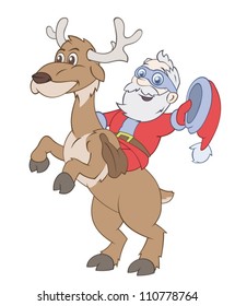  Santa Claus in mask rides the deer