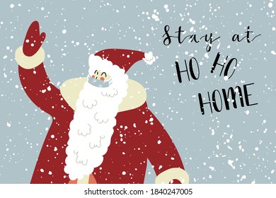 Santa Claus in medical face mask. Christmas and New 2021 Year during coronavirus pandemic. Vector flat cartoon illustration. Perfect for greeting card,  invitation