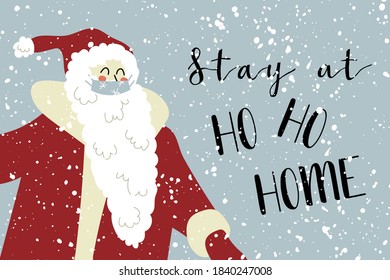 Santa Claus in medical face mask. Christmas and New 2021 Year during coronavirus pandemic. Vector flat cartoon illustration. Perfect for greeting card,  invitation