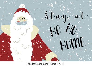 Santa Claus in medical face mask. Christmas and New 2021 Year during coronavirus pandemic. Vector flat cartoon illustration. Perfect for greeting card,  invitation