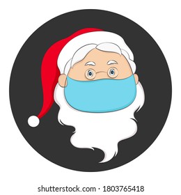 Santa Claus in medical mask. Christmas 2020 conceptual symbol. Vector illustration.