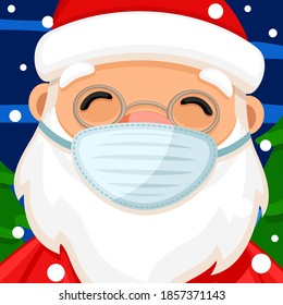 Santa claus in a medical mask close up. Merry christmas