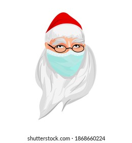 Santa Claus with a medical mask. Covid prevention concept 19. Living in a flat vector