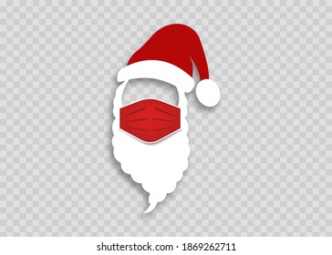 Santa Claus con una máscara médica para la Navidad del cuidado de la salud. Concepto de prevención COVID-19. en forma plana, corte de papel. Coloca tu foto. ilustración vectorial aislada en fondo transparente 