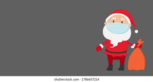 Santa Claus in medical mask. New Year 2021 poster with copy space. Vector illustration.