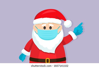 Santa Claus in a medical mask and surgical gloves. Covid 19 prevention concept. Stay home. flat vector illustration isolate