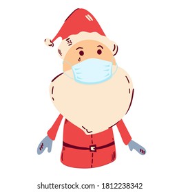 Santa Claus in medical mask. Vector illustration.