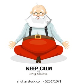 Santa Claus meditating. The Lotus posture. Yoga