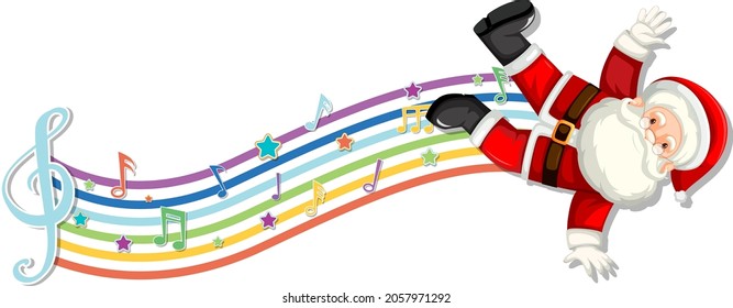 Santa Claus with melody symbols on rainbow wave illustration