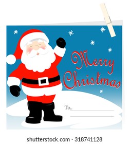 Santa Claus Merry Christmas card with peg .