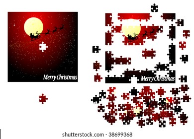 Santa Claus merry Christmas card puzzle elements