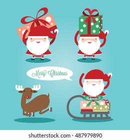 Santa Claus with Merry Christmas hand draw set.