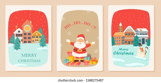 Santa Claus in Merry Christmas holiday greeting card background in vector