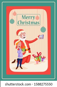Santa Claus in Merry Christmas holiday greeting card background in vector