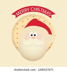 Santa Claus with Merry Christmas Label for Holiday Invitations and Greeting Cards.  Winter Illustration with Snowflakes.