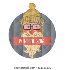 Santa Claus with Merry Christmas Label for Holiday Invitations and Greeting Cards. 