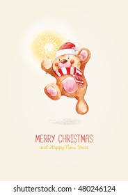 Santa Claus with Merry Christmas Label for Holiday Invitations and Greeting Cards. Xmas Poster, Banner, Placard or Card Template. Happy New Year. Winter, New Year background. 2021. 