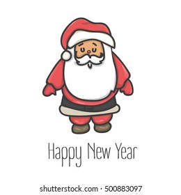 Santa Claus with Merry Christmas Label for Holiday Invitations and Greeting Cards. Xmas Poster, Banner, Placard or Card Template. Winter Illustration with Snowflakes,
