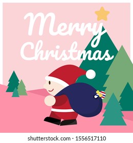 Santa Claus with Merry Christmas  lettering design. Creative typography for holiday greeting. - Vector.