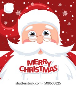 Santa Claus with Merry Christmas lettering for Holiday invitation and Greeting card. Vector illustration