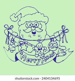 Santa Claus with Merry Christmas ribbon vector for card, illustration, decoration