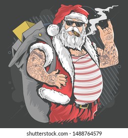 SANTA CLAUS MERRY CHRISTMAS TATTOO AND CIGARETTE ARTWORK VECTOR