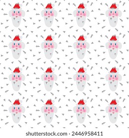 Santa Claus with mice in his beard. Seamless pattern. 
