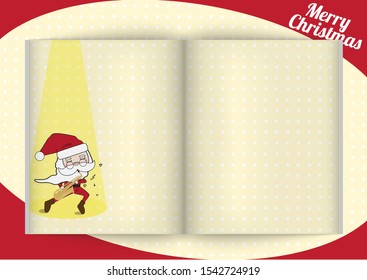 Santa Claus Mock up on Note Book greeting card with Saxophone Music. Merry Christmas and Happy New Year Holiday Concept Design Background Illustration vector.