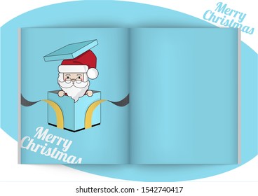 Santa Claus Mock up on Note Book greeting card with Gift. Merry Christmas and Happy New Year Holiday Concept Design Background Illustration vector.