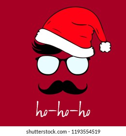 Santa claus modern icon. Hat, mustache, sunglasses. Vector illustration