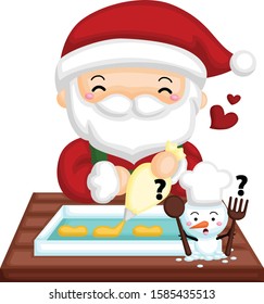 Santa claus molding cookie batter to bake
