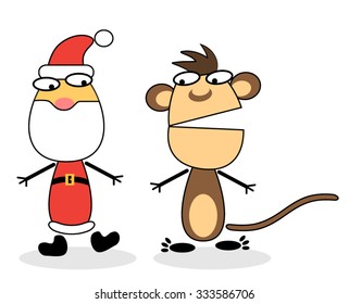 Santa Claus and monkey cartoon character