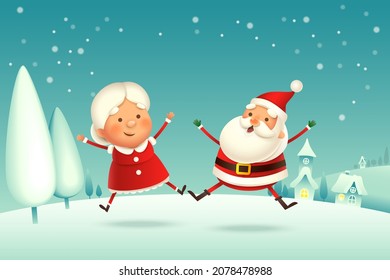 Santa Claus and Mrs Claus celebrate Christmas - winter landscape