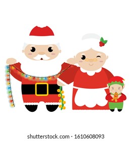 Santa Claus and mrs Claus with an elf. Christmas characters - Vector illustration design