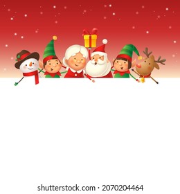 Santa Claus, Mrs Claus, Elves, Snowman and Reindeer on board celebrate Christmas - winter template