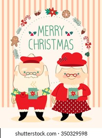 Santa Claus and Mrs. Claus greeting card with Christmas elements