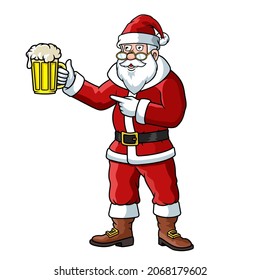 Santa Claus with a mug of beer shows class.
New Year 2022, 
Merry Christmas.