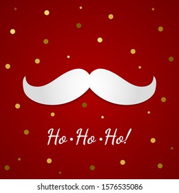 Santa Claus mustache made of white paper, masquerade mask in modern style and the inscription Ho-Ho-Ho. white illustration on a red background. concept