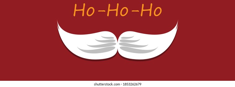 Santa Claus mustache. Merry Cristmas card.Ho-ho-ho.White mustache on a red background.Vector.