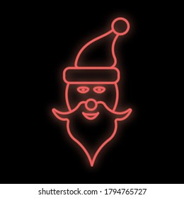 Santa Claus neon sign. Merry Christmas neon banner with vintage xmas lettering on wall background.