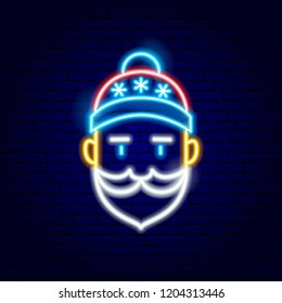 Santa Claus Neon Sign. Vector Illustration of Winter Holiday Promotion.