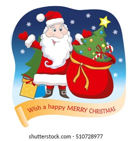 Santa Claus New Year and Christmas card Cartoon character