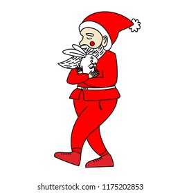Santa Claus New Year's character, festive mood. Congratulations on a white background, for design of cards, stickers, prints. Vector.