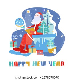 Santa Claus. New Year's Christmas. Red, green and blue color. Isolated vector image. Gradient. Holiday, gifts and decoration.