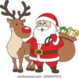 Santa claus next to reindeer vector illustration